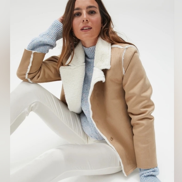 MICHAEL STARS Faux Fur Tan White Suede Kit Jacket - Picture 2 of 12